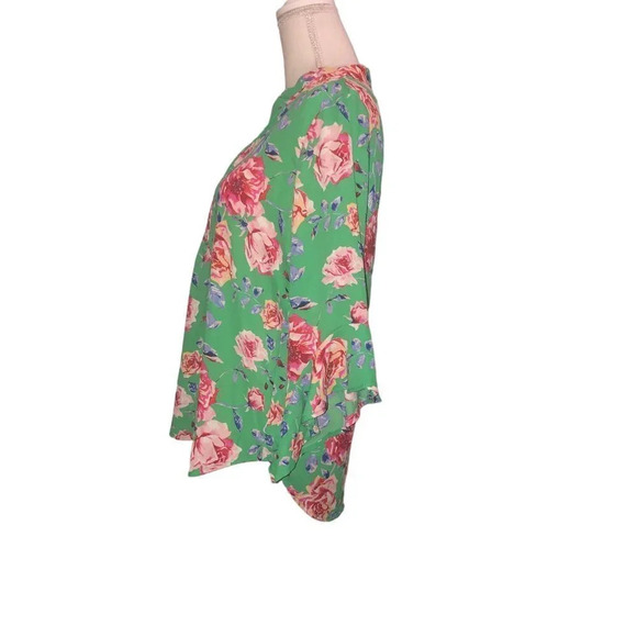 Pioneer WOMAN Sz M Women's Green Floral 3/4 Sleeve Ruffles High Low Hem Blouse - Picture 4 of 6